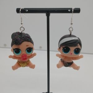 Earrings L.O.L. Surprise Baby Toy Handmade 925 Silver Hook Dangle Glitter OOAK